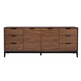 Miliboo Aparador Vintage Con Acabado De Madera De Nogal Oscuro Y Metal Negro Con Almacenaje 180 Cm Sarto