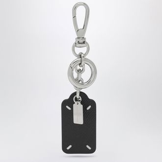Maison Margiela Portachiavi a doppia etichetta in pelle martellata nero