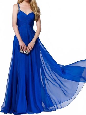Alyce Paris Silky Chiffon Ruched Gown In Electric Blue