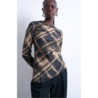 Topshop Print Asymmetric Top in Navy Multi at Nordstrom, Size 12 Us