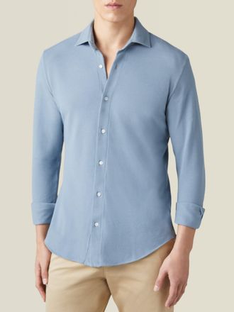 Luca Faloni French Blue Cotton Piqué Siena Shirt