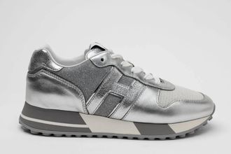 Hogan Womens H383 Leather Sneakers In White/silver