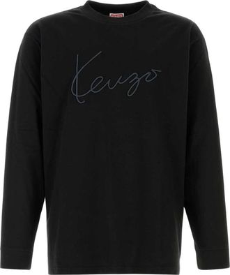 Kenzo Signature Geborduurde T-shirt met Lange Mouwen - Heren - Sweatshirts - Zwart - L - Katoen - Hoodies & sweatvesten