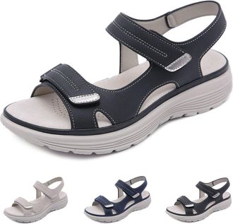 Generic Orthopedic Womens Sandals for Pain Relief - ErgoLiva, Elegant Flat Sandals with Closure Summer Comfortable Lightweight Open (Black, Adult, Women, 7.5,