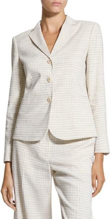 Theory Shrunken Check Linen Blend Jacket in Natural Multi at Nordstrom, Size 00