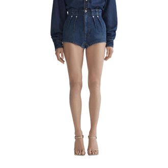 MUGLER Denim Shorts, female, Blue, Size: W24 Pleated Denim Shorts