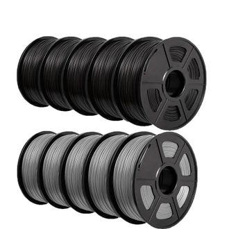 OEM Filamento Pla Plus, 1,75 Mm De Di&aacute;metro, Alta Precisi&oacute;n Dimensional, 5 Unidades Negras Y 5 Grises