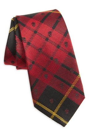 Alexander McQueen Tartan Skull Silk Tie in Red/Black at Nordstrom