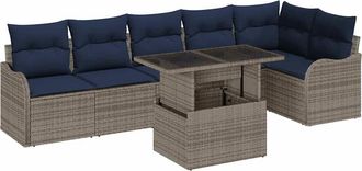 vidaXL Conjunto De Sof&aacute; De Jard&iacute;n 7 Uds. Gris Rat&aacute;n Sint&eacute;tico Vidaxl