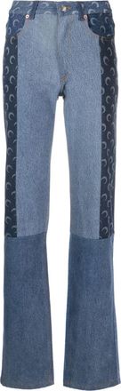 Marine Serre Moon Regenerated straight-leg jeans - women - Cotton/Cotton - 36 - Blue