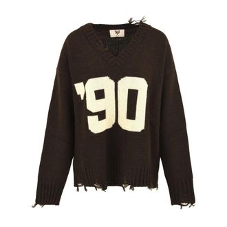 Aniye By Duke Maxi Sweater - Dames - V-hals truien - Bruin - M - Wol - Truien & Vesten