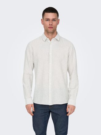 Only & Sons Kurzarmhemd ONLY & SONS ONSCAIDEN LS STRIPE LINEN SHIRT 660 NOOS, Herren, Gr. XXL, N-Gr, beige (chinchilla), Web, Obermaterial: 55% Baumwolle, 45% Lei