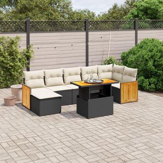 vidaXL Set De Sof&aacute;s De Jard&iacute;n 8 Piezas Y Cojines Rat&aacute;n Sint&eacute;tico Negro Vidaxl