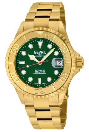 Gevril Group Mens Wall Street 4758B Swiss Automatic Sellita SW200 Green Dial Watch - Gold - One Size