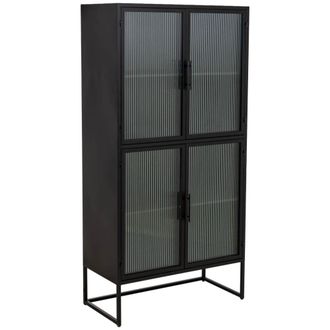 Wanderlust Deco Vitrina de metal negro con 4 puertas 80x38,5x161h cm