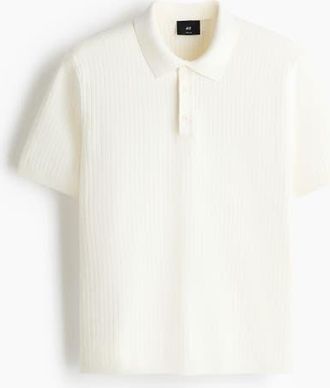 H&M Regular Fit Textured-knit Polo Shirt in White at Nordstrom, Size Xx-Large