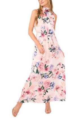 Ted Baker Floral Tie Neck Maxi Dress in Pink/Vanilla Ice at Nordstrom, Size 10