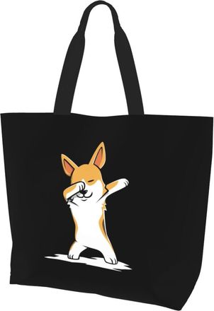 AOOEDM Dabbing Corgi Ladies Canvas Tote Reusable Shopping Bag