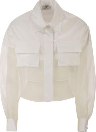 Elisabetta Franchi Kurz geschnittenes Baumwollhemd mit Eins&auml;tzen aus Seidenorganza