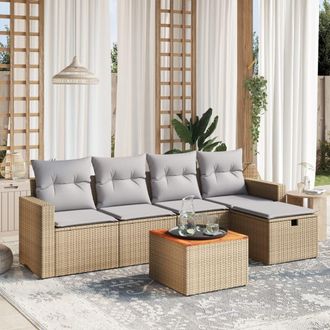 vidaXL Vidaxl - Juego De Sof&aacute;s Jard&iacute;n Con Cojines Beige Mezcla 6 Pzas Rat&aacute;n Pe