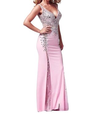 Mac Duggal Dazzling Full-Length Gown In Pink/silver