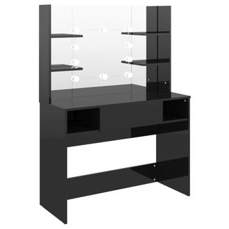 Berkfield Home Makeup Table with LED Lights 100x40x135 cm MDF Shining Black | Size: 100 x 40 x 135 cm