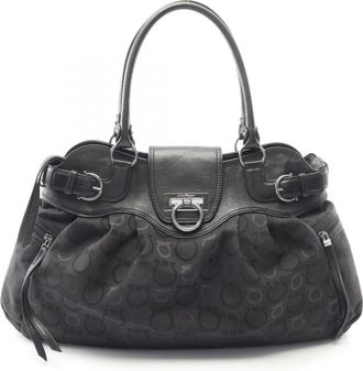 Ferragamo Black Canvas Leather Handbag Tote Bag (Pre-Owned)