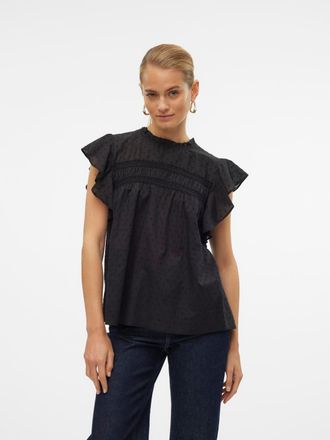 Vero Moda Blusenshirt VERO MODA VMTRINE SL LACE TOP WVN NOOS, Damen, Gr. XL, schwarz, Web, Obermaterial: 100% Baumwolle, unifarben, regular fit normal, Rundhals