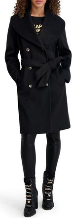 Karl Lagerfeld Shawl Collar Wool Blend Coat in Black at Nordstrom, Size X-Small