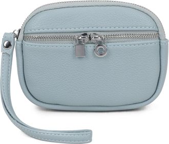 Generic Womens Small Wristlet Pouch, Dual Zipper Compartments, Silver Hardware, Small Clutch Bag with Strap (Blue)