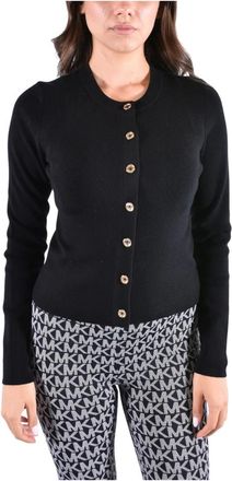 Michael Kors Truien & Vesten, Dames, Zwart, L, Geribbelde Crew Neck Cardigan