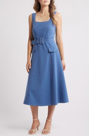 Elie Tahari Sleeveless Belted Denim Midi Dress in Indigo at Nordstrom Rack, Size 16