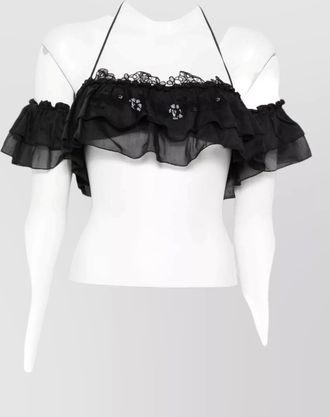Ermanno Scervino embroidered off shoulder cropped lace top