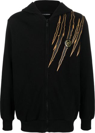 Plein Sport scratch-print zipped hoodie - men - Cotton/Elastane/Polyester/Polyurethane - L - Black