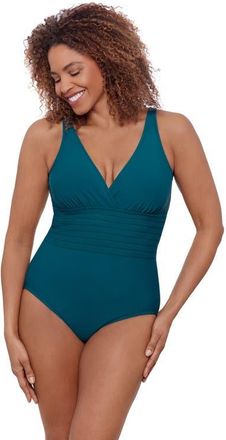 Aqua Green Full Coverage Surplice Trim Overlay V-Neck One-Piece Swimsuit in Lagoon at Nordstrom, Size X-Large