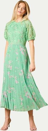 Oasis Floral Lace Bodice Pleated Midi Dress in Sage at Nordstrom, Size 4
