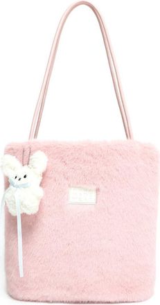 Generic Winter cute faux plush bag womens hand-held large-capacity shoulder bucket bag(pink)