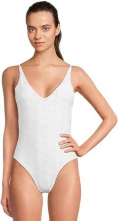 Beach Riot Reese Swimsuit Womens White Stretch Eyelet One-Piece DDR2565