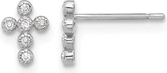 Diamond2Deal 10K Gold Polished Cubic Zirconia Cross Stud Earrings