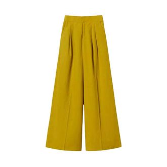 Twinset Wide Trousers, female, Green, Size: L Linen blend wide-leg trousers