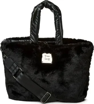 Think Royln Womens Duplex Reversible Faux Fur Tote Bag In Black