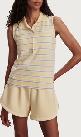Varley Rue Striped Polo Tank in Anise Flower/xenon Blue at Nordstrom, Size Xx-Small