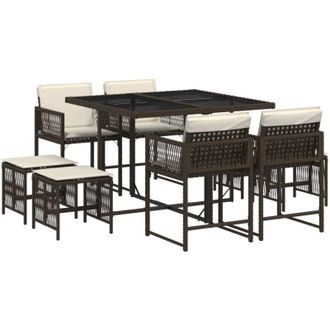 vidaXL Set Comedor Para Jard&iacute;n 9 Pzas Y Cojines Rat&aacute;n Sint&eacute;tico Marr&oacute;n Vidaxl