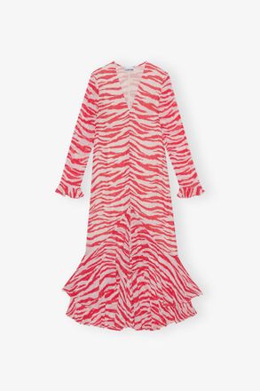 Ganni Red Printed Light Georgette Maxi Dress - Size 4 Viscose