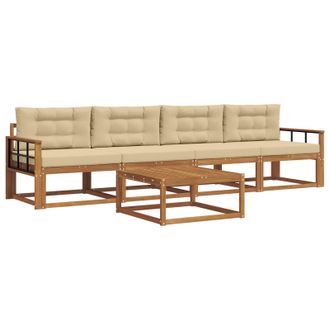 vidaXL Conjunto De Sof&aacute;s De Exterior Con Coj&iacute;n 5 Pcs Natural Y Beige Vidaxl