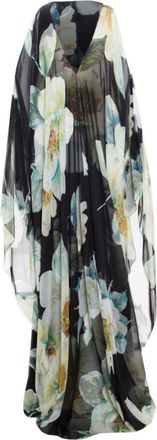Lanvin Black Silk Printed Cold Shoulder Kaftan Gown Size M