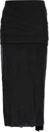 Valentino Garavani Zijden rok met kanten rand - Dames - Maxi Rokken - Zwart - XS - Katoen - Rokken