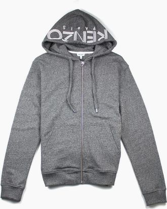 Kenzo Mens Kenzo Zip Up Hood Logo Hoody Grey - Size: 40