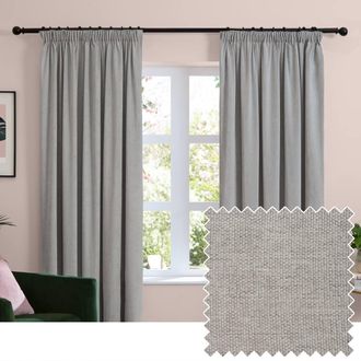 furn. Soft Chenille Blackout Pencil Pleat Curtain Pair in Silver | Size: 229 cm width x 229 cm drop