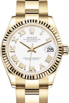 Rolex Datejust 31 White Dial Ladies 18kt Yellow Gold Oyster Watch 278278WRO